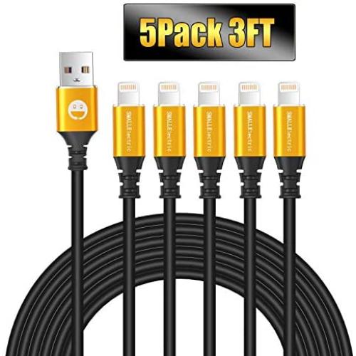 5Pack iPhone Charger Cable 3ft Premium Lightning Cable USB Charging Cord Compatible with iPhone 11 Xs Max XR X 8 Plus 7 Plus 6 5 5s Plus SE iPad Pro iPod and More - Black