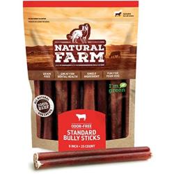 Natural Farm Odor Free Bully Sticks, 100% Beef Chews - Made & Packaged at Our Own Food-Grade Facility - Fully Digestible High Protein, Low Fat Dental Treats