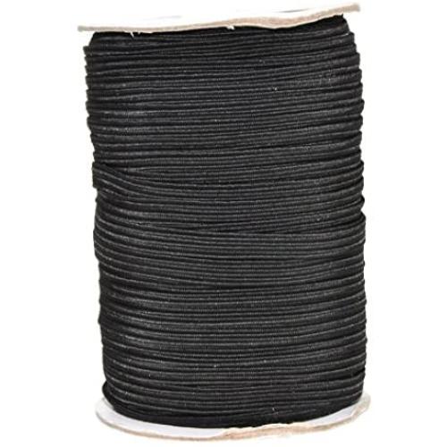 Mandala Crafts Flat Elastic Band, Braided Stretch Strap Cord Roll for Sewing and Crafting; 1/4 inch 6mm 50 Yards Black