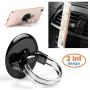 Phone Ring Holder Stand, 2 in 1 Universal Air Vent Car Phone Mount and Finger Grip Ring, 360°Rotation & 180°Flip with Strong Sticky Gel Pad compatible with iPhone X/8/7/6s/Plus, Galaxy S9/S8/S7/S6