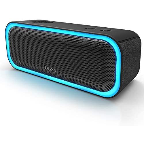 Bluetooth Speakers, DOSS SoundBox Pro Portable Wireless Bluetooth Speaker with 20W Stereo Sound, Active Extra Bass, Wireless Stereo Pairing, Multiple Colors Lights, IPX5, 20 Hrs Battery Life -Black