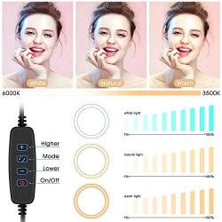 Portable Ring Light with Stand and Phone Holder, 10 inch Dimmable Live Light, 3 Color Modes and 10 Brightness, USB Powered, for Live Streaming, Makeup, Selfie