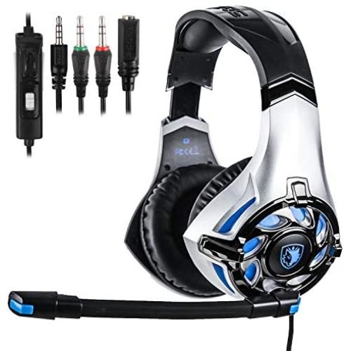 SADES SA822T Gaming Headset for PS4, Xbox One, PC(Second Generation) Soft Earmuffs Over-Ear Headphones LED Light with Noice Cancelling Microphone