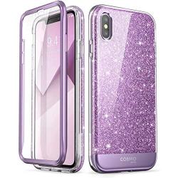 i-Blason Cosmo Full-Body Bumper Case for iPhone Xs (2018) / iPhone X (2017), Purple Glitter, 5.8"