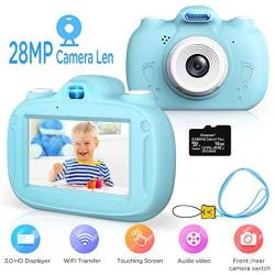 AMATAGE 28Mp Kids Camera for Boys Girls,Built-in WiFi Camera for Kids with Front and Rear Lens, Shockproof Children Camera with Flashlight Video Recorder,16G SD Card