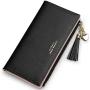 Wallets for Women Leather Cell Phone Case Holster Bag Long Slim Credit Card Holder Cute Minimalist Coin Purse Thin Large Capacity Zip Clutch Handbag Wallet for Girls Ladies (Black)
