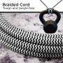 Cordinate Designer USB Charging Station Extension Cord, Power Strip Surge Protector, 2 Outlets, 2 USB Ports, Extra Long 10 ft Cable with Flat Plug, Braided Cord, 2.4A Fast Charge, Black/White, 41885