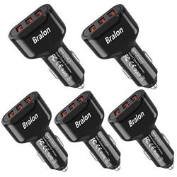 USB Car Charger[5-Pack],Bralon 24W/4.8A 3-Port Fast Car Charger Smart Phone Car Charger Compatible with iPhone 11/11 Pro(Max)/XS(Max)/X/8 7 6 S Plus,Galaxy Note S10 S9 S8 S7 S6,iPad,Mp3&More