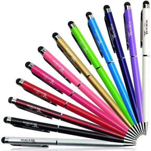 Teviwin 2 in 1 Slim Capacitive Stylus & Ballpoint Pen for Universal Touch Screens Devices, iPhone 6 Plus, iPad, Tablets, Samsung Galaxy (12 Colors/ Pieces)