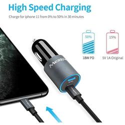 Meagoes USB C Fast Car Charger, Compatible for iPhone 11 Pro Max/11 Pro/11/XS MAX/XS/XR/X/8 Plus/8/iPad Mini 5/Air 3, Dual 18W Power Delivery Ports Adapter with 3.3ft MFi Certified Lightning Cable