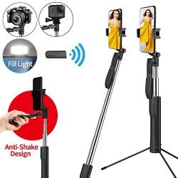 Snik-S 5 in 1 Selfie Stick Suitable for GoPro and Various Motion Cameras, 360° Long Shot Gimbal Stabilize Selfie Stick Extendable Anti-Shake with LED and Tripod for Light with Wireless Remote Shutter