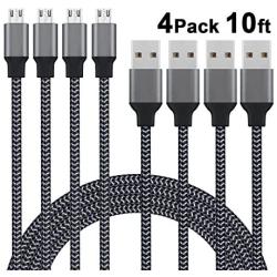 Micro USB Cable, Xcords 4Pack 10FT Premium Super-Durable High Speed Sync&Charging Cable for Android,Samsung,Smartphones,Tablets,PS4,Xbox One,MP3 and More(Carbon Black)