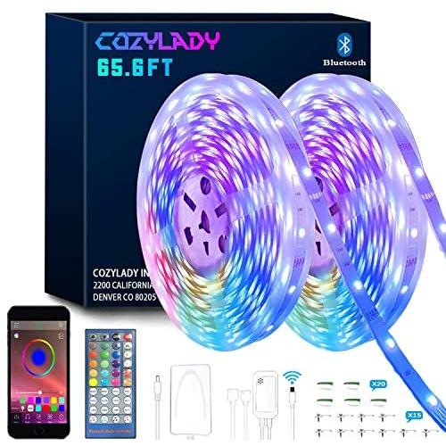 Bluetooth LED Strip Lights 65.6FT, Music Sync LED Light Strip Controlled by Smart Phone APP, LED Lights 20m 600LEDs RGB Power Strip with UL Listed Adapter IR Remote Controller