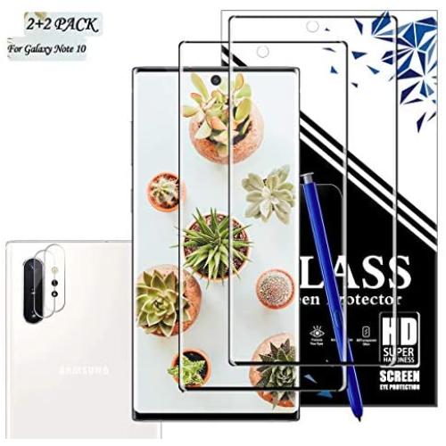 Galaxy Note 10 Screen Protector + Camera Lens Protector By EESHELL, [2 Pack + 2 Pack] [New Version] [Touch Sensitive] [Case Friendly] [Fingerprint Compatible] for Samsung Galaxy Note 10