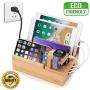 InkoTimes Charging Station with 5-Port USB Charger, Bamboo Charging Station for Multiple Devices of Apple iWatch iPhone iPad Samsung, Universal iOS and Android Cell Phones & Tablets