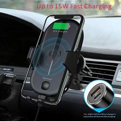 Wireless car charger mount,Qi 15W fast wireless car charger,IR control Auto-clamping Windshield Dashboard Air Vent phone mount,compatible with iPhone 11Pro/Max/XR/11/X/8,Samsung S10/S10+/S9/S9+/S8/S8+