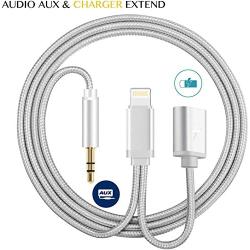 Aux and Charger Cable Compatible with iPhone to Headphone, 2 in 1 Aux Cable for Car with Charger Support iPhone6/7/8/X/Xs/Xr/iPad/iPod to Car Stereo or Headphone Audio Jack（Silver）