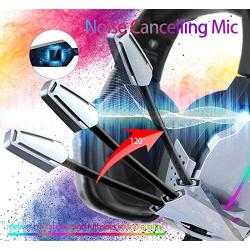 PS4 Headset PC Gaming Headset Stereo Surround Sound Over-Ear Gaming Headphones with Mic Breathing RGB Rainbow Light Noise Cancelling & Volume Control for Laptop (3.5mm Splitter Cable Included)
