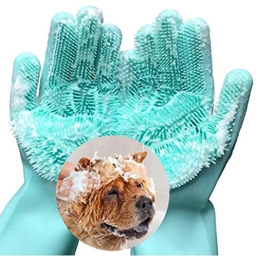 FecPecu Pet Grooming Gloves, Dog Bathing Shampoo Gloves with High Density Teeth, Silicone Hair Removal Gloves with Enhanced Five Finger Design for Dogs, Cats