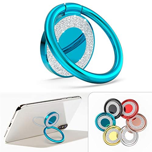 Phone Ring Holder - Allengel 360 Rotation Bling Metal Finger Kickstand Finger Ring Grip Stand for Strongly Magnetic Car Mount Compatible with iPhone, Samsung Galaxy, All Smartphone (Blue)