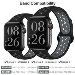 EXCHAR Sport Band Compatible with Apple Watch Band 40mm Series 5/4 Breathable Soft Silicone Replacement Wristband Women and Men for iWatch 38mm Series 3/2/1 Nike+ All Various Styles S/M Black-Grey