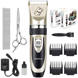 Maxshop Low Noise Rechargeable Dogs Clippers Grooming Trimming Kit Set with Long Life Battery Use for Small Middle Large Dogs and Cats Pets - Gold