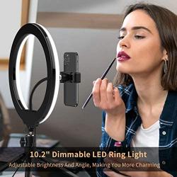 Ring Light with Stand, GPED 10.2" Dimmable LED Desk Makeup Beauty RingLight with Phone Holder for iPhone/Android/YouTube Video/Live Stream/Photography, 3 Light Modes & 10 Brightness Level