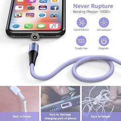 Melonboy Magnetic Charging Cable(2 Pack, 3.3ft/6.6ft), Soft & Tangle-Free Liquid Silicone Cable, 3 in 1 Magnetic Phone Charger Cable Compatible with Type-C, Micro USB and iProduct Devices - Purple