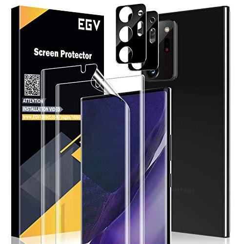 EGV [2 Pack] Screen Protector + [2 Pack] Camera Lens Protector for Galaxy Note 20 Ultra, HD Clear Flexible TPU Film [Self Healing] [Support Fingerprint], Bubble Free, Anti-Scratch