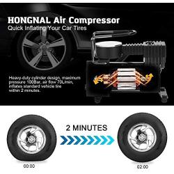 HONGNAL Air Compressor Tire Inflator, DC 12V Portable Car Air Compressor Pump with Gauge Multi-Function Car Air Pump with 3 Nozzle Adaptors for Car Tires, Bicycles, Trucks & Inflatables