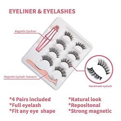 Magnetic Eyeliner And Lashes Magnetic Eyelashes,Natural Look 4 Pairs With Magnetic Eyelash Applicator Tool