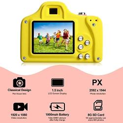 TURN RAISE Kids Digital Camera Mini 1.5 Inch Screen Childrens Camera, 1080P HD Video Recorder, Toddler Digital Camera with 8GB Micro SD Card & Card Reader for Girls/Boys (Pink)