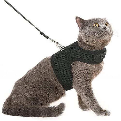 Escape Proof Cat Harness with Leash Adjustable Soft Mesh - Best for Walking