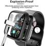 Tauri 2 Pack Case Built-in Tempered Glass Screen Protector for Apple Watch 40mm Series 5/Series 4, iWatch 40mm Glass Screen Protector Cover, Matte Hard Bumper, Full Protection - Black