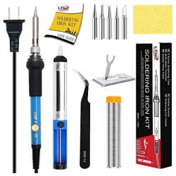 LDK Soldering Iron Kit Electronics, [Upgraded] Full Set 60W 110V Adjustable Temperature Welding Tool with 5pcs Different Tips, Stand, Tweezers, Sponge, Solder Sucker, Solder Wire and User Manual