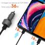 USB C Car Charger, ZeeHoo 36W 2-Port Fast PD Car Charger with 18W Power Delivery and Quick Charge 3.0 3A Compatible with iPhone - Galaxy S10 S9 S8 S7 S6 and More (3.3ft USB C Cable Included)