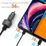 USB C Car Charger, ZeeHoo 36W 2-Port Fast PD Car Charger with 18W Power Delivery and Quick Charge 3.0 3A Compatible with iPhone - Galaxy S10 S9 S8 S7 S6 and More (3.3ft USB C Cable Included)