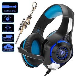 Pro Gaming Headset for PC PS4 Xbox One Surround Sound Over-Ear Headphones with Mic LED Light Bass Surround Soft Memory Earmuffs for Computer Laptop Switch Games Kid’s Boy’s Teen’s Gifts
