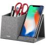 Lecone 10W Fast Wireless Charger with Desk Organizer Qi Certified Fabric Induction Charger Stand Pen Pencil Holder Compatible iPhone 11/Xs MAX/XR/XS/X/8/8, Samsung S10/S9/S9+/S8/S8+/Note 10, Grey