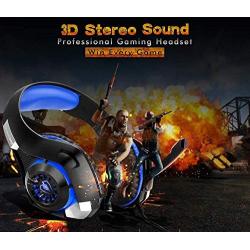 Beexcellent Gaming Headset for PS4 Xbox One PC Mac Controller Gaming Headphone with Crystal Stereo Bass Surround Sound, LED Light & Noise-Isolation Microphone