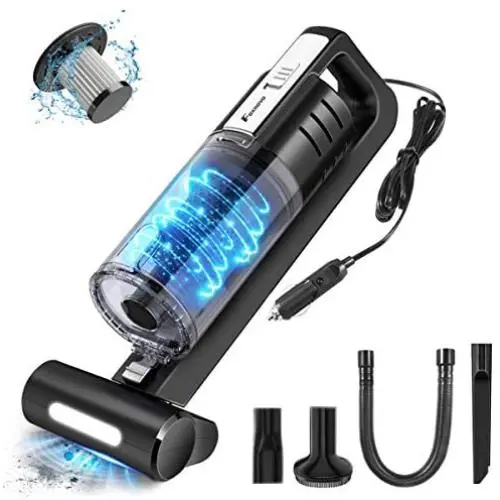 【Upgraded Version 】 FOXNOVO 6000PA Car Vacuum Cleaner High Power Suction, DC 12V Portable Vacuum Cleaner for Car with Led Light and Stainless Steel Filter Wet/Dry Handheld Vacuum Cleaner for Car