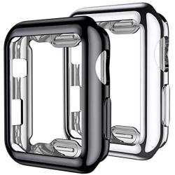 Mastten 2-Pack 38mm Case Compatible for Apple Watch Screen Protector, Full Protective Case TPU HD Ultra-Thin Cover Compatible for iWatch Series 3 2 1, Black, Silver