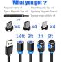 Magnetic Phone Charger Cable， 3 in 1 Magnetic Charging Cable, Compatible with Mirco USB, Type C Smartphone and iProduct Device (4Pack，1.6 ft /3.3 ft /3.3 ft /6.6 ft) (Black)