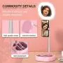 CameCosy Selfie LED Light with Tripod Stand +Foldable Beauty Mirror+Cell Phone Holder, Adjustable Brightness Fill Light for Makeup/Camera Video/YouTube, Compatible with iPhone/Android.-Pink CameCosy Selfie LED Light with Tripod Stand +Foldable Beauty Mirror+Cell Phone Holder, Adjustable Brightness Fill Light for Makeup/Camera Video/YouTube, Compatible with iPhone/Android.-Pink