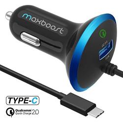 Maxboost USB Car Charger 33W with Quick Charge 2.0 Port + Build-in USB Type C Cable Compatible with iPhone XR XS Max X 8 7 6s 6, iPad, Galaxy S10 S10+ S10e 5G S9 / Plus, Note 9 and More (M-AL-TC-01)