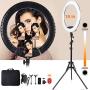Ring Light Kit 18 with Tripod Stand/Three Phone Holders/Bluetooth Remote Control, Adjustable Color Selfie Ringlight for YouTube Video Recording/Makeup/TikTok, Compatible with iPhone/Android