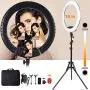 Ring Light Kit 18 with Tripod Stand/Three Phone Holders/Bluetooth Remote Control, Adjustable Color Selfie Ringlight for YouTube Video Recording/Makeup/TikTok, Compatible with iPhone/Android