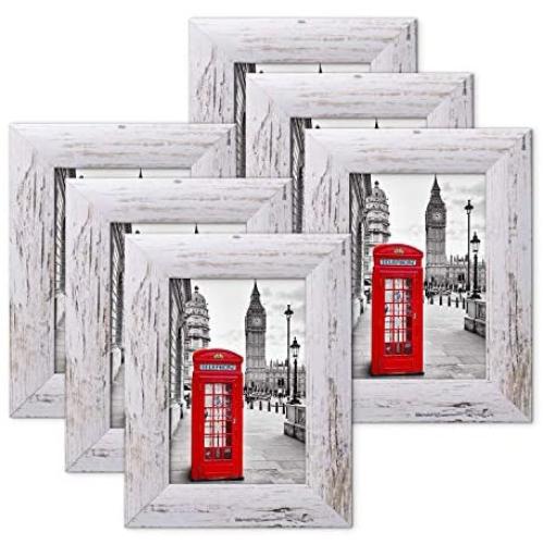 4x6 Picture Frames Rustic White Wood Pattern Display for Tabletop or Wall Decor High Definition Glass Photo Frame Pack of 6