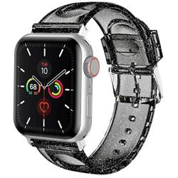 iiteeology Compatible with Apple Watch Band 38mm 40mm, Women Glitter Soft Silicone Sports iWatch Band Strap for Apple Watch Series 5/4/3/2/1 (38mm 40mm black/silver band + silver connector)