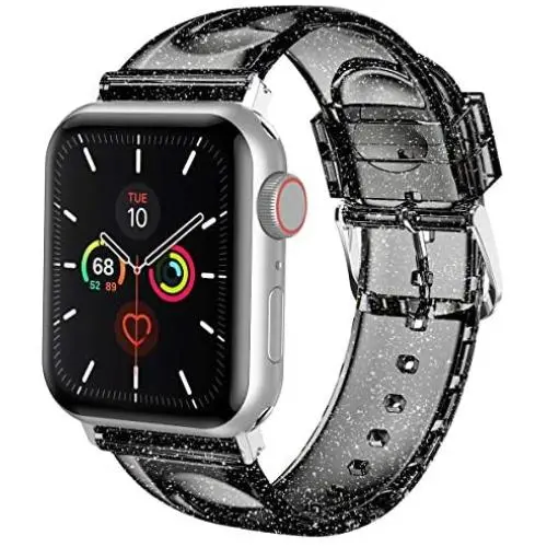 iiteeology Compatible with Apple Watch Band 38mm 40mm, Women Glitter Soft Silicone Sports iWatch Band Strap for Apple Watch Series 5/4/3/2/1 (38mm 40mm black/silver band + silver connector) iiteeology Compatible with Apple Watch Band 38mm 40mm, Women Glitter Soft Silicone Sports iWatch Band Strap for Apple Watch Series 5/4/3/2/1 (38mm 40mm black/silver band + silver connector)